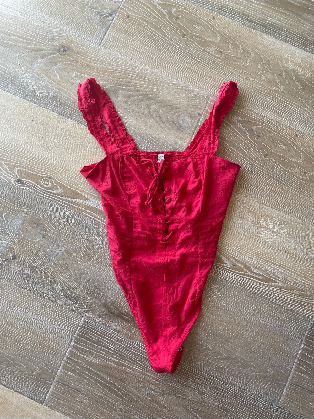Free people Red Lace-Up Bodysuit